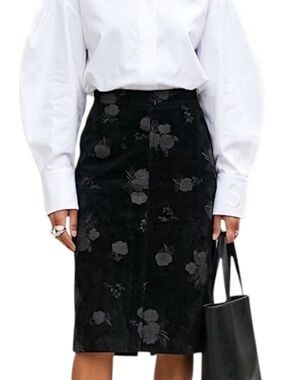 Vtg 90s Canadian made old money quiet luxury black floral suede pencil skirt 10